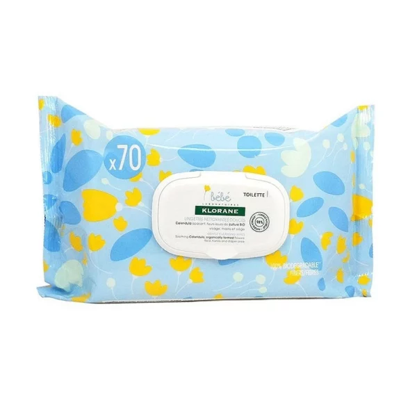 KLORANE Bébé Lingettes Epaisses Nettoyantes 70 lingettes